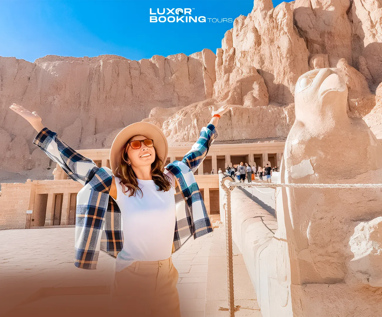 Traveler resting in shade near ancient temples in Luxor