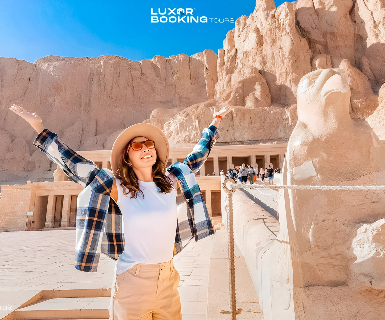Traveler resting in shade near ancient temples in Luxor