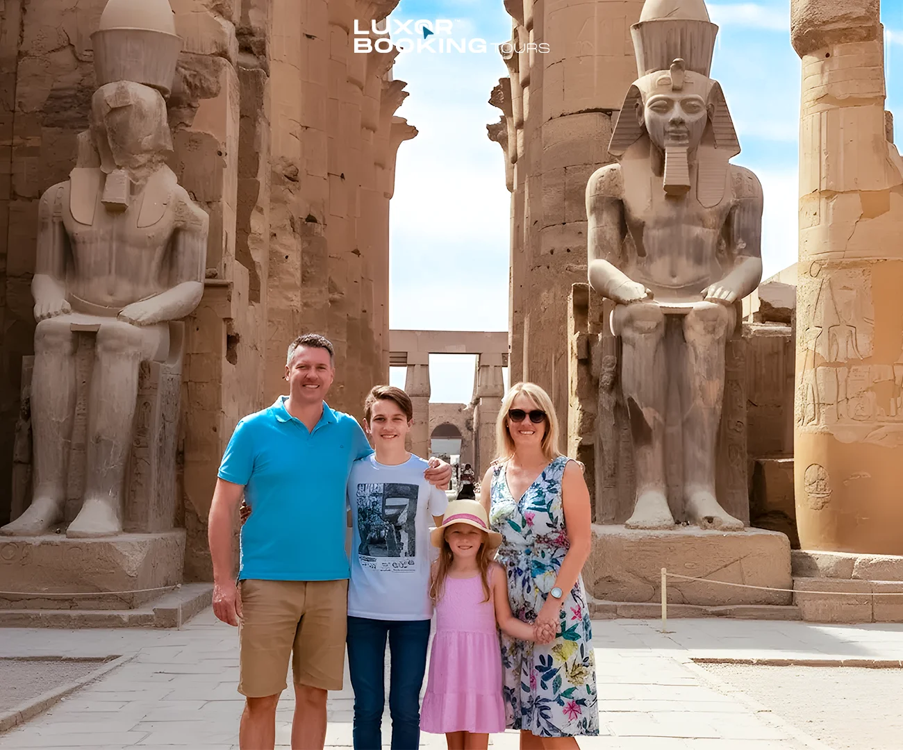 Family exploring ancient temples together in Luxor