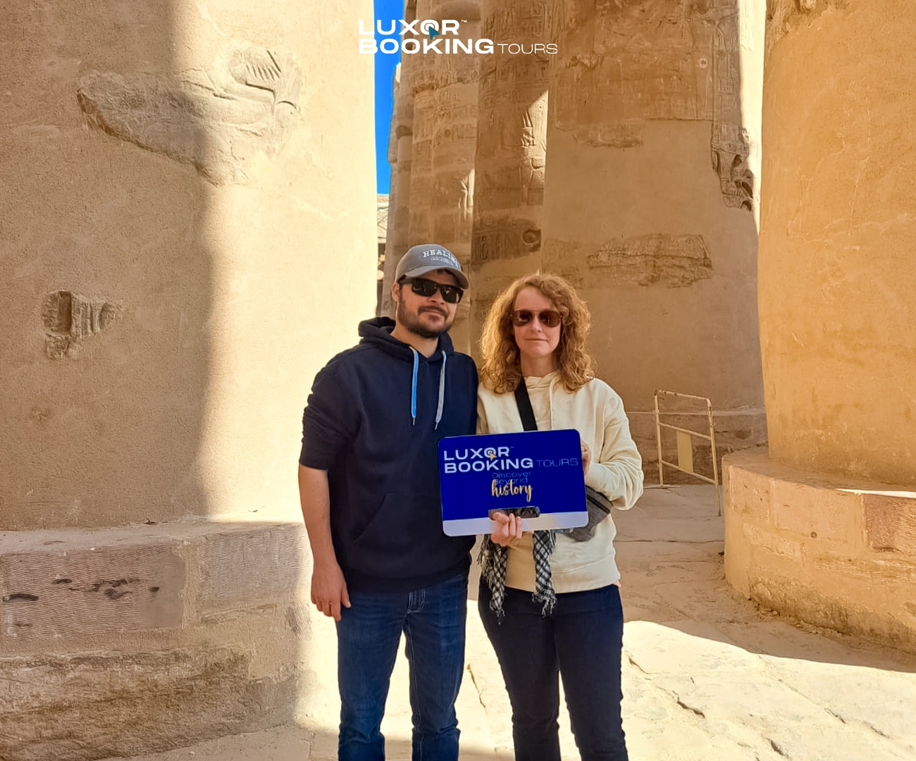 private traveler exploring luxor temple quietly with guide