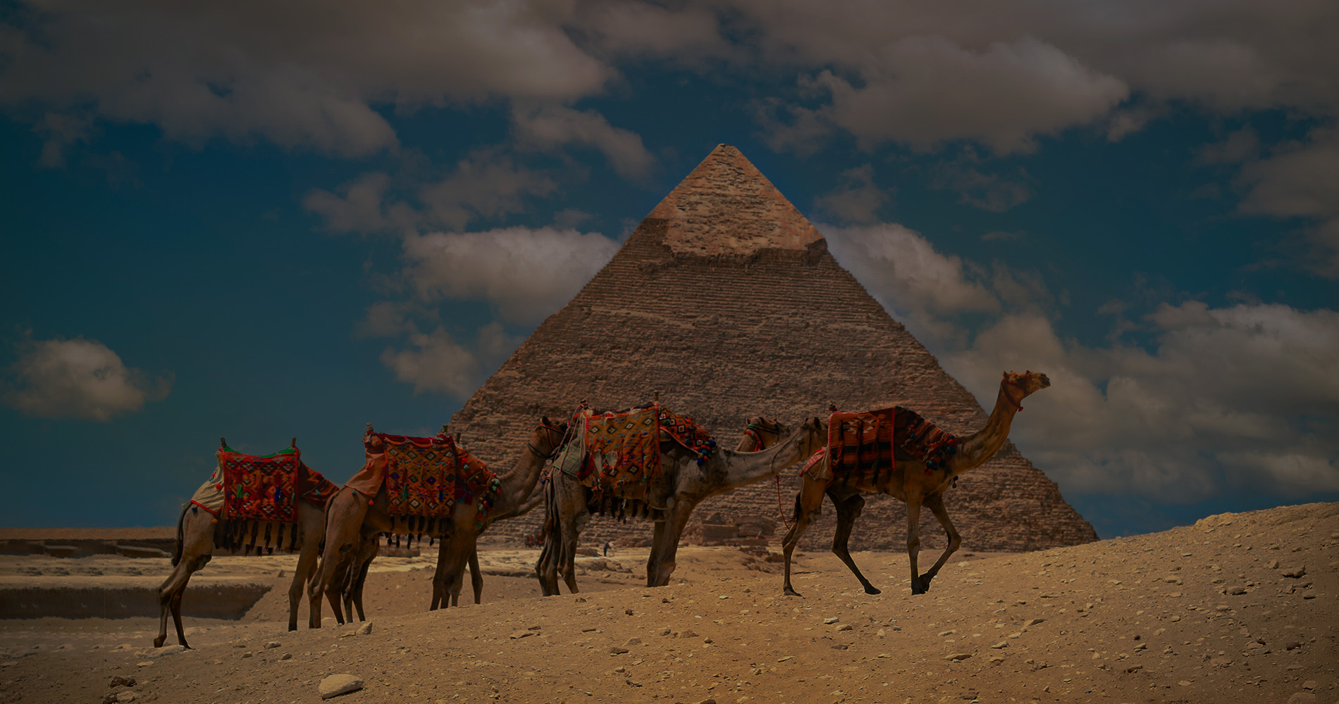 The Great Pyramids and Sphinx of Giza at sunset